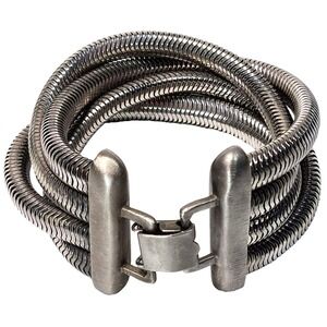 Vtg 1980s DEBRA FINE YOHAI Signed Multi-Strand Snake Chain Bracelet Silver Tone